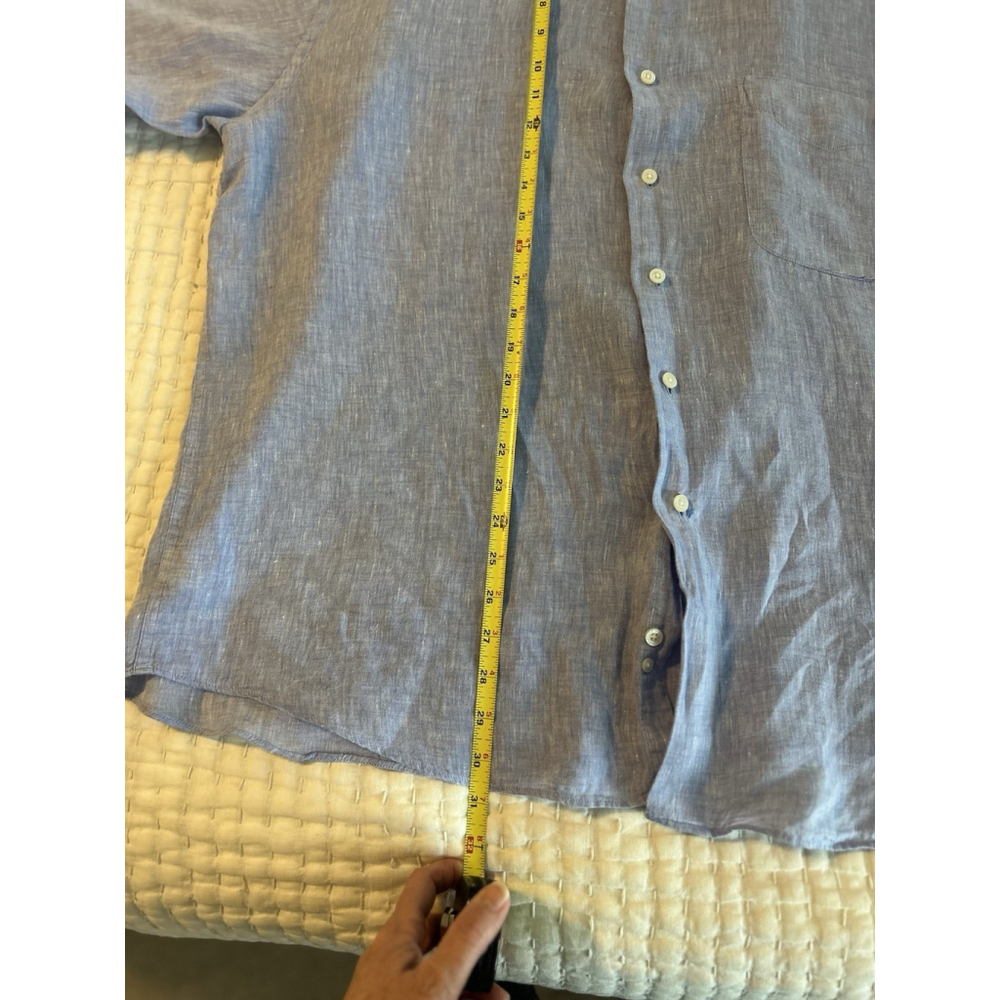 Alan Flusser, Button Down, Blue, Long Sleeve, Shirt, men’s Size L, 100% Linen - Picture 9 of 14